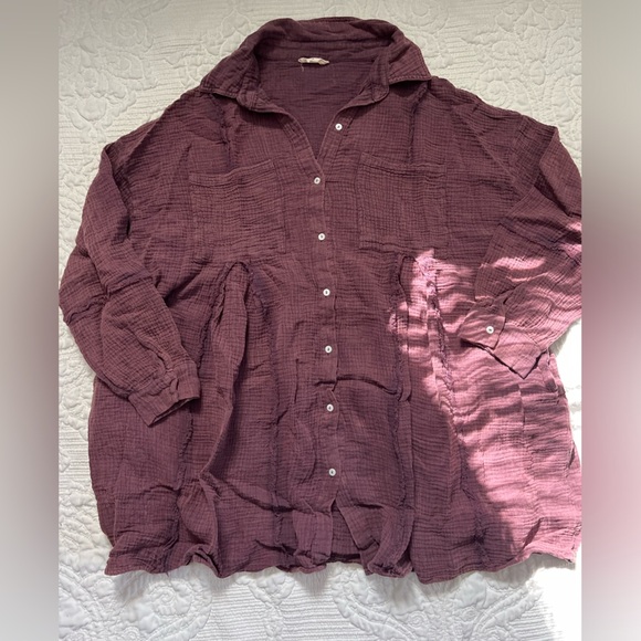 Altar’d State Dark Purple Button Up Shirt Dress Size Medium - Picture 2 of 5